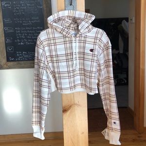 Champion Cropped Plaid Hoodie Size M